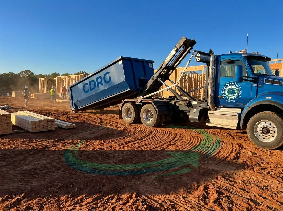 30 yard dumpster being delivered to a Conway AR construction site